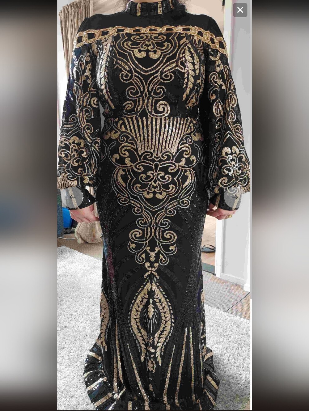 Black Embellished Backless Gown with Bishop Sleeves- CUSTOM MADE - Picture 15 of 15